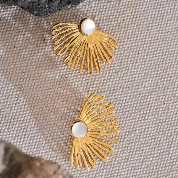 Premium Qulity Gold and White Sunburst Earrings - Picture 4 of 5